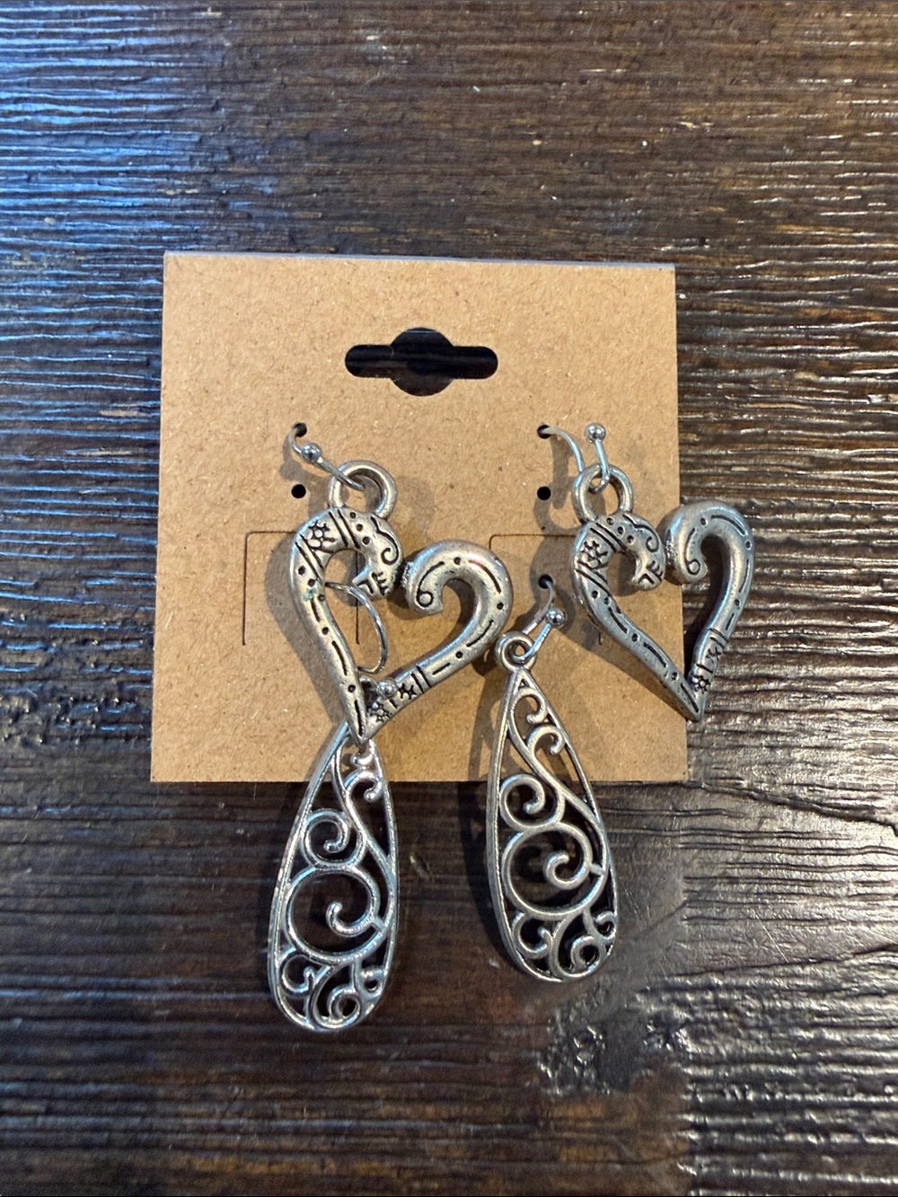 Silver Heart Filigree Drop Earrings - Women Jewelry